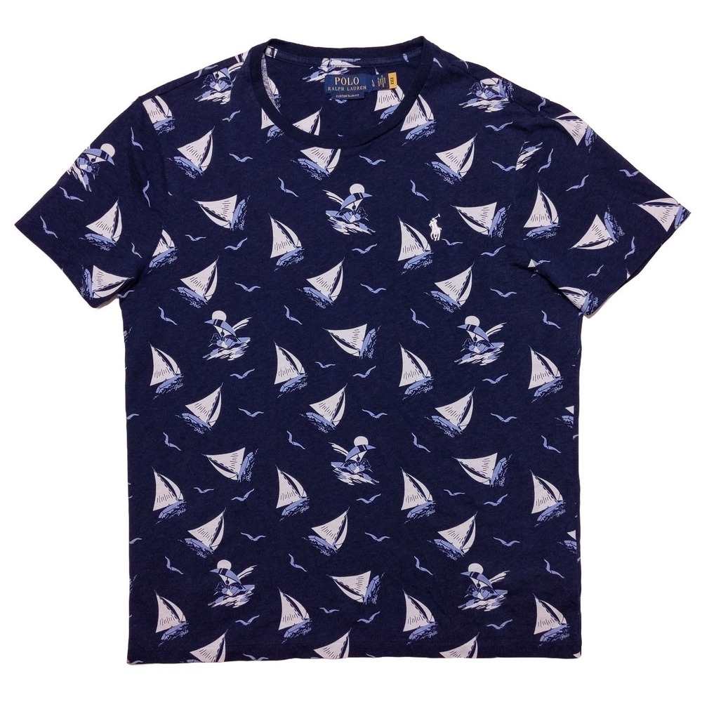 POLO RALPH LAUREN Short Sleeve T-Shirt Bear Sailboat Sailing Large L Slim Fit